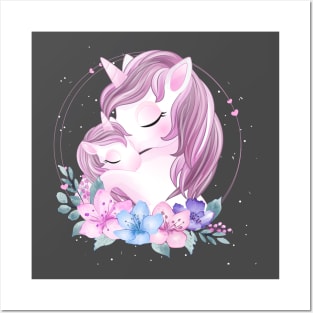 cute unicorn mother baby Tshirt Posters and Art